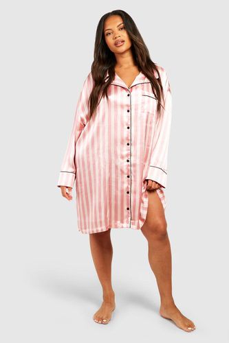 Womens Plus Candy Stripe PJ Shirt Nightie - - 20 - boohoo - Modalova