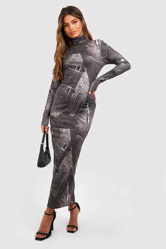 Womens Denim Printed Jersey Roll Neck Midaxi Dress - - 8 - boohoo - Modalova