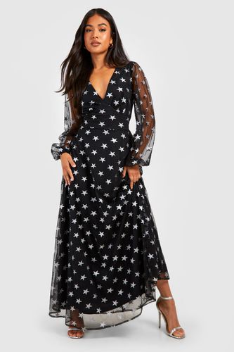 Womens Petite Metallic Star Volume Sleeve Maxi Dress - - 8 - boohoo - Modalova