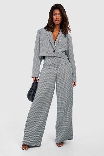 Womens Houndstooth Wide Leg Tailored Trousers - - 16 - boohoo - Modalova