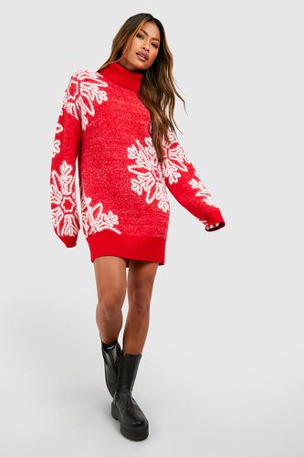 Womens Roll Neck Snowflake Fluffy Knit Christmas Jumper Dress - - M - boohoo - Modalova