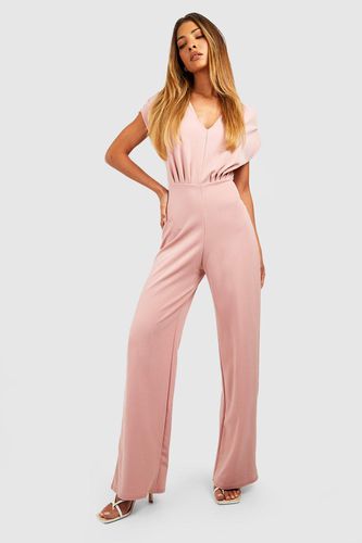 Womens Crepe Pleat Front Wide Leg Tailored Jumpsuit - - 8 - boohoo - Modalova