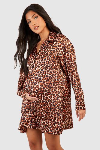 Womens Maternity Oversized Leopard Night Shirt - - 8 - boohoo - Modalova
