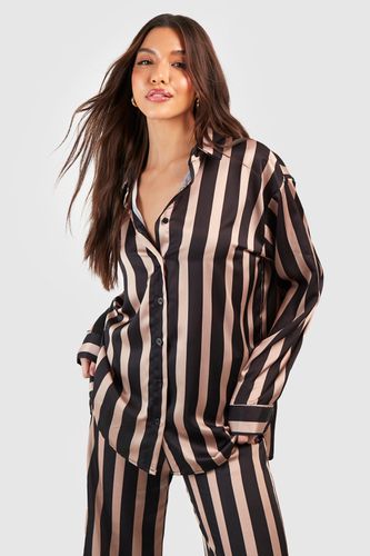 Womens Tonal Stripe Relaxed Fit Shirt - - 10 - boohoo - Modalova