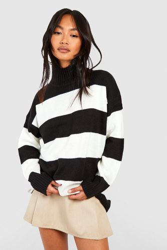 Womens Roll Neck Longline Stripe Jumper - - S - boohoo - Modalova