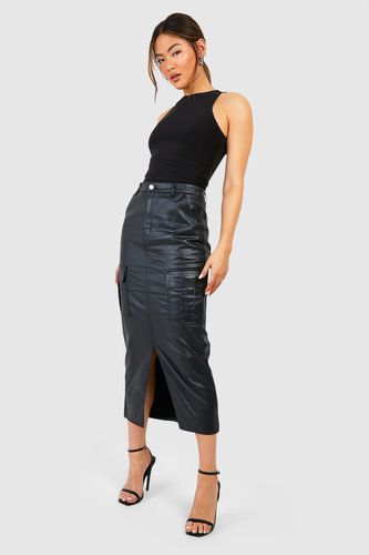 Womens Pu Coated Cargo Pocket Denim Midaxi Skirt - - 10 - boohoo - Modalova