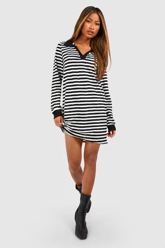 Womens Textured Stripe Collared Mini Dress - - 10 - boohoo - Modalova