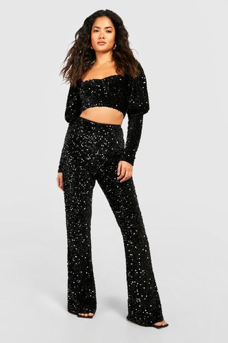 Womens Velvet Sequin High Waisted Flared Trousers - - 8 - boohoo - Modalova