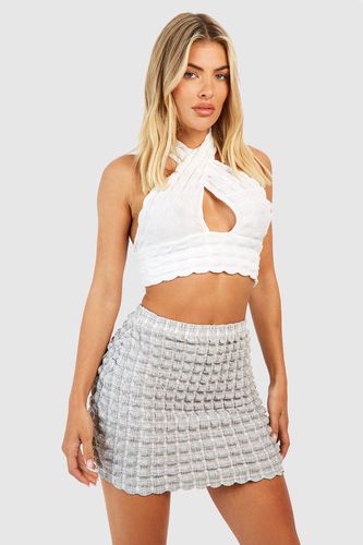 Womens Check Popcorn Textured Mini Skirt - - 10 - boohoo - Modalova