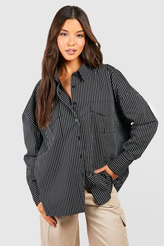 Womens Fine Stripe Double Pocket Oversized Shirt - - 6 - boohoo - Modalova