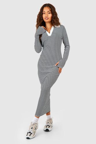 Womens Stripe Rib Midaxi Dress - - 16 - boohoo - Modalova