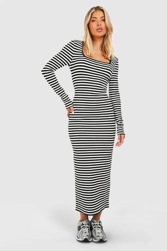 Womens Stripe Rib Long Sleeve Midaxi Dress - - 12 - boohoo - Modalova