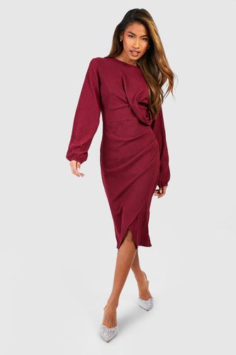 Womens Textured Drape Volume Sleeve Wrap Dress - 16 - boohoo - Modalova