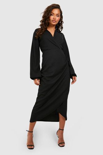 Womens Textured Volume Sleeve Wrap Shirt Dress - - 10 - boohoo - Modalova