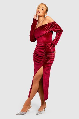 Womens Velvet Bardot Bodycon Midaxi Dress - - 16 - boohoo - Modalova
