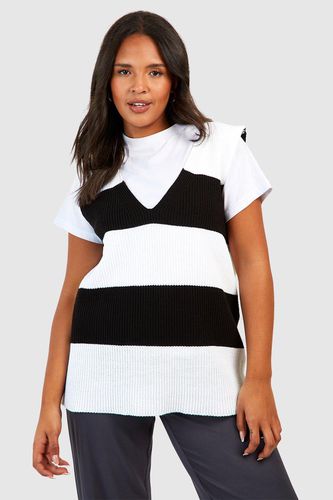Womens Plus Stripe V Neck Boxy Knitted Vest - - 18 - boohoo - Modalova