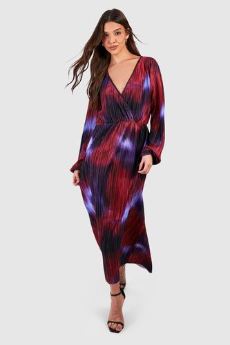 Womens Abstract Plisse Wrap Front Midaxi Dress - - 12 - boohoo - Modalova