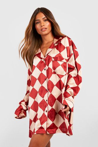 Womens Oversized Checkerboard Print Night Shirt - - 6 - boohoo - Modalova