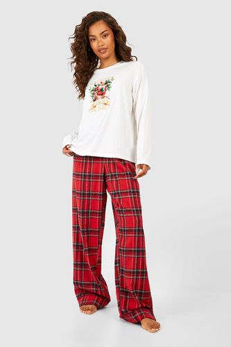 Womens Christmas Print T Shirt And Brushed Check Trouser Set - - 14 - boohoo - Modalova