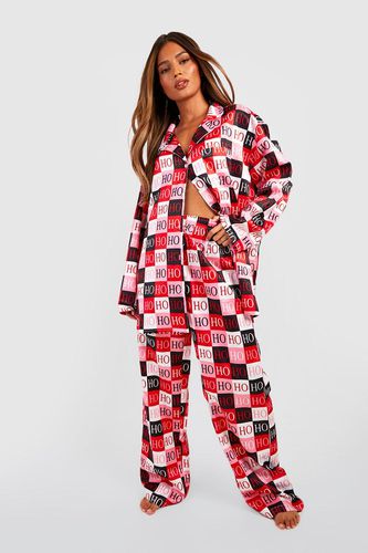 Womens Hohoho Print Satin Pyjama Trouser Set - - 10 - boohoo - Modalova