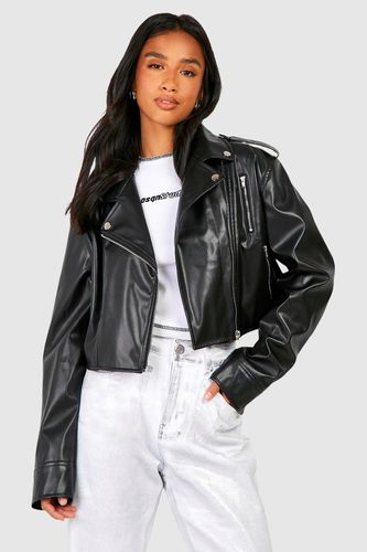 Womens Petite Crop Faux Leather Biker Jacket - - 10 - boohoo - Modalova