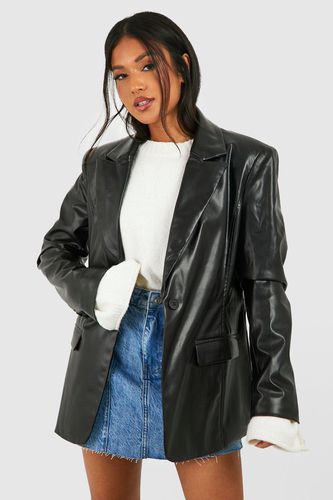 Womens Petite Tailored Faux Leather Blazer - - 10 - boohoo - Modalova
