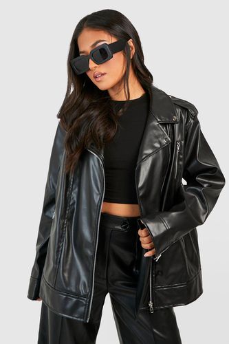 Womens Petite Oversized Faux Leather Biker Jacket - - 12 - boohoo - Modalova