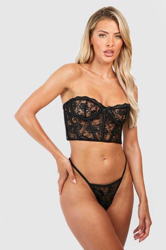 Womens Structured Lace Crop Corset And Thong Set - - L - boohoo - Modalova