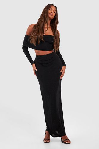 Womens Acetate Slinky Bardot Long Sleeve Top & Maxi Skirt - - 16 - boohoo - Modalova