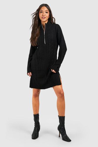 Womens Half Zip Cable Knit Jumper Dress - - XS - boohoo - Modalova
