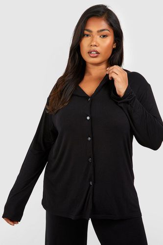 Womens Plus Peached Jersey Long Sleeve Button Pj Shirt - - 24 - boohoo - Modalova
