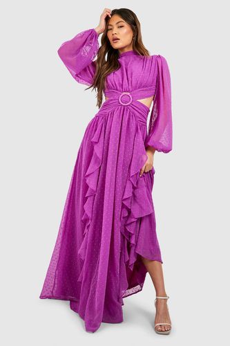 Womens Dobby High Neck Ruffle Maxi Dress - - 10 - boohoo - Modalova