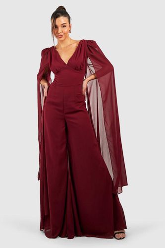 Womens Cape Detail Plunge Wide Leg Jumpsuit - - 14 - boohoo - Modalova