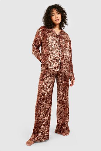 Womens Maternity Oversized Satin Leopard Pyjama Set - - 12 - boohoo - Modalova