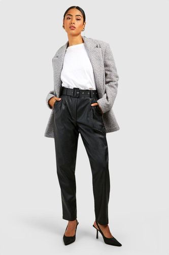 Womens Belted Leather Look High Waisted Skinny Trousers - - 10 - boohoo - Modalova
