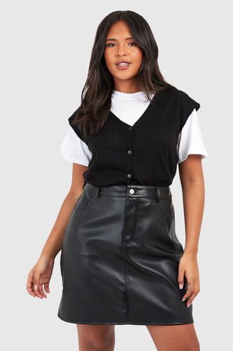 Womens Plus Leather Look High Waisted Mini Skirt - - 24 - boohoo - Modalova