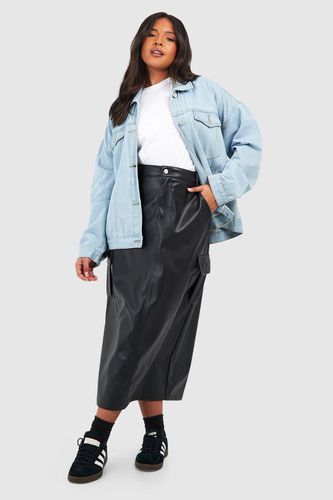 Womens Plus Leather Look Cargo Midaxi Skirt - - 28 - boohoo - Modalova