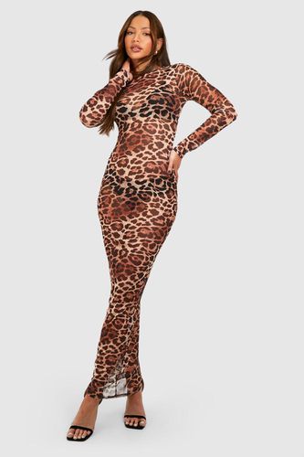 Womens Tall Mesh Leopard Print Maxi Dress - - 12 - boohoo - Modalova