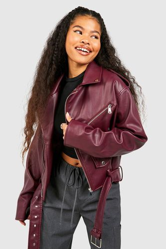Womens Petite Faux Leather Oversized Biker Jacket - - 14 - boohoo - Modalova