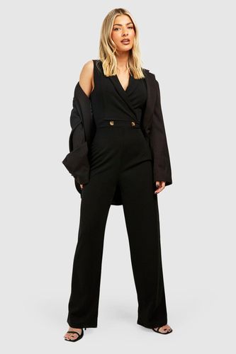 Womens Plunge Lapel Wide Leg Tailored Jumpsuit - - 14 - boohoo - Modalova