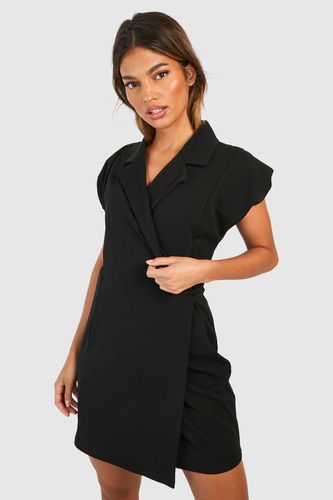 Womens Crepe Shoulder Pad Wrap Front Blazer Dress - - 10 - boohoo - Modalova