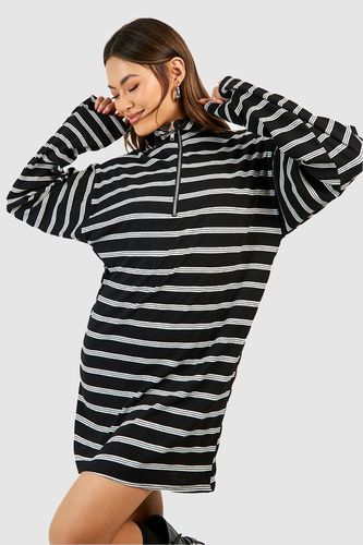 Womens Half Zip Slouchy Stripe Mini Dress - - 10 - boohoo - Modalova