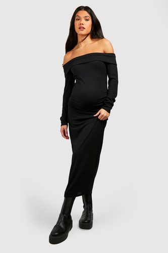 Womens Maternity Soft Rib Bardot Midaxi Dress - - 10 - boohoo - Modalova