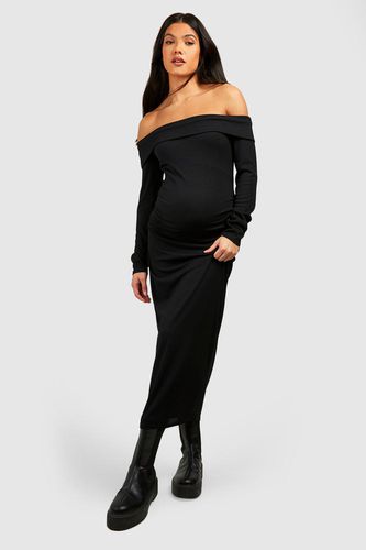 Womens Maternity Soft Rib Bardot Midaxi Dress - - 8 - boohoo - Modalova