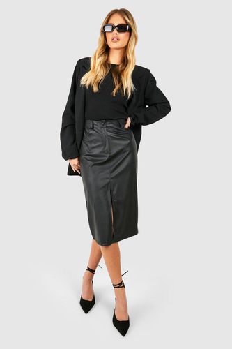 Womens Split Front Faux Leather Midi Skirt - - 10 - boohoo - Modalova