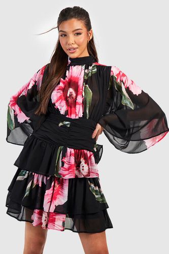 Womens Floral Chiffon Rouched Mini Dress - - 10 - boohoo - Modalova