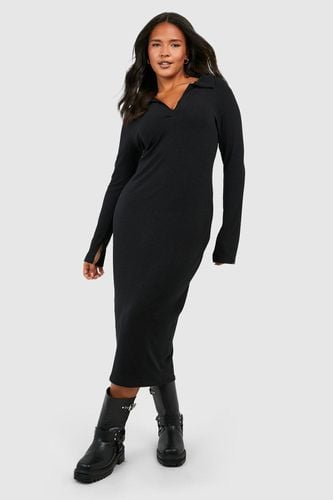 Womens Plus Soft Rib Collar Midi Dress - - 20 - boohoo - Modalova