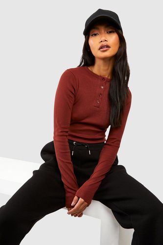 Womens Basic Rib Button Down Long Sleeve Bodysuit - - 8 - boohoo - Modalova