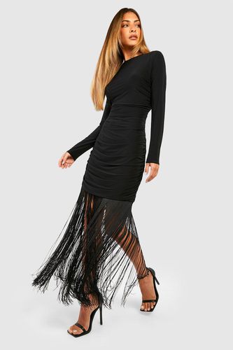 Womens Double Slinky Rouched Tassel Mini Dress - - 10 - boohoo - Modalova