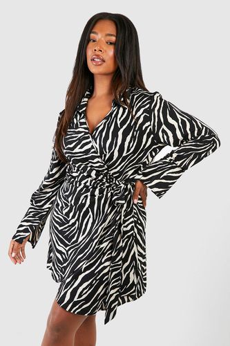 Womens Plus Zebra Print Wrapped Dress - - 16 - boohoo - Modalova